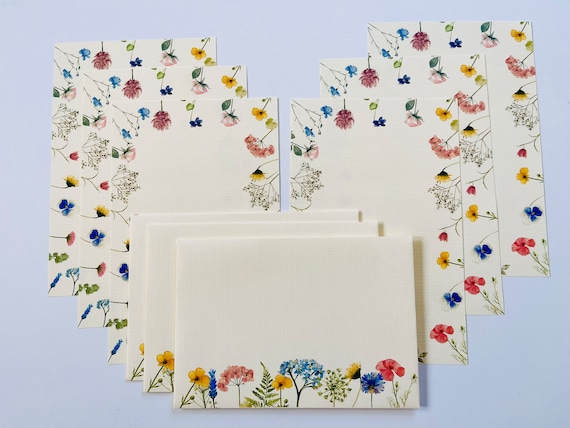Wildflower letter writing set, stationery paper and envelopes, spring theme letter writing paper set