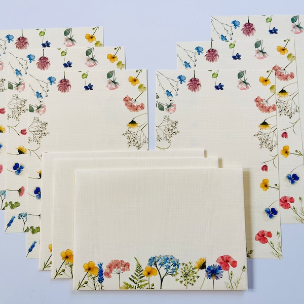 Wildflower letter writing set, stationery paper and envelopes, spring theme letter writing paper set