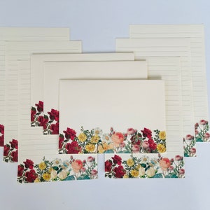 Juego de escritura de cartas con rosas, tema de primavera, juego de papel para escribir, papelería hecha a mano