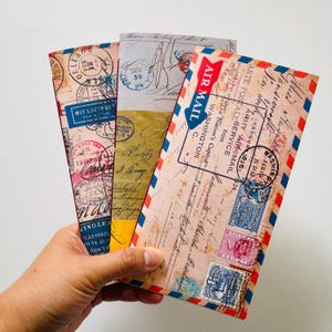 Travelers notebook insert vintage airmail theme cover, plain blank journal