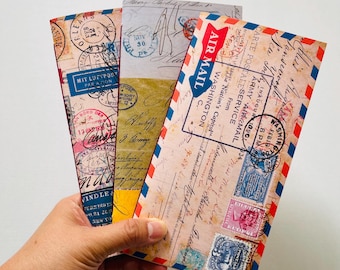 Travelers notebook insert vintage airmail theme cover, plain blank journal
