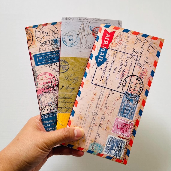 Travelers notebook insert vintage airmail theme cover, plain blank journal