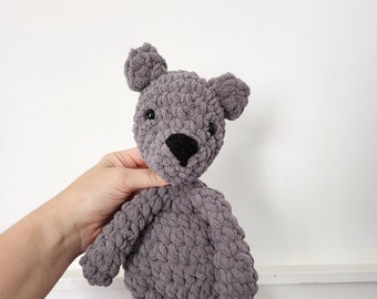 Crochet Grey Bear Snuggler