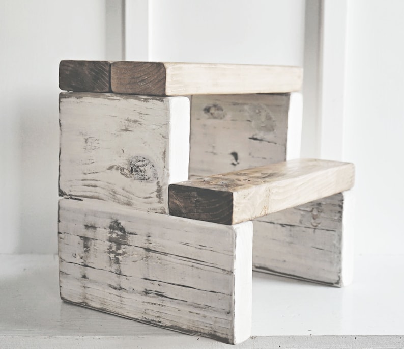 Rustic Step Stool. Farmhouse Wood Step Stool. Wooden Step Stool. Kitchen Step Stool. Step Stool. Distressed White. Wood Stool image 1