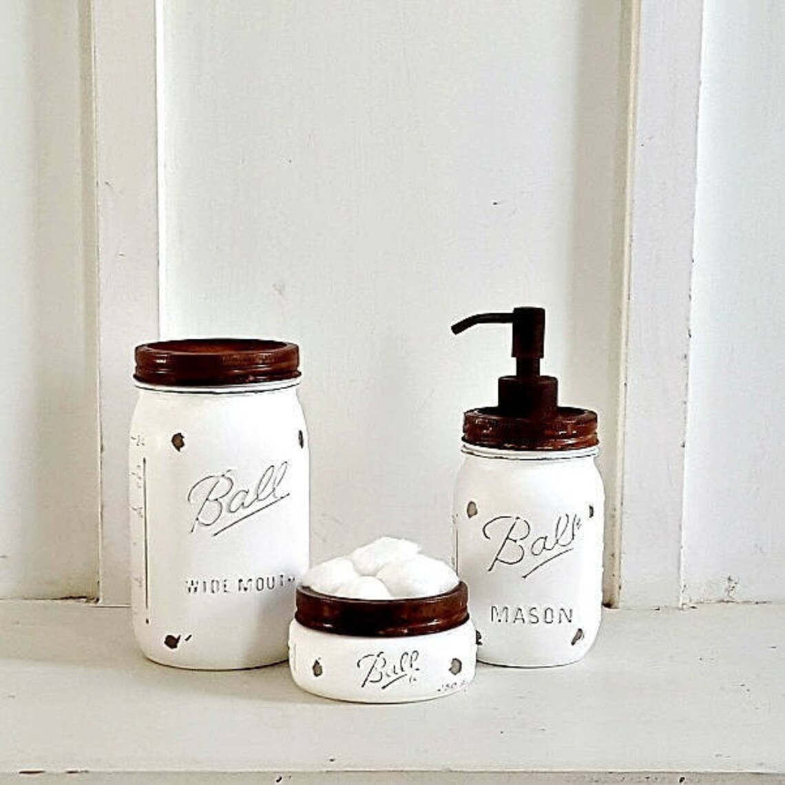 Rustic Mason Jar Bathroom Set. 3 Piece. White.farmhouse - Etsy