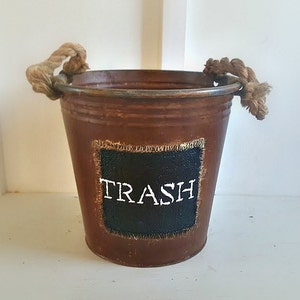 Bathroom Waste Baskets. Rustic. Rope Handles. Rustic Metal Bucket. Farmhouse Bathroom Waste Basket.oFarmhouse Metal Bucket. Jute Rope Handle image 1