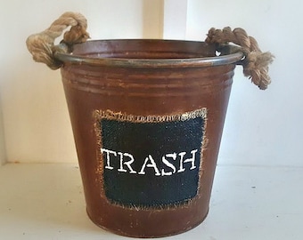 Bathroom Waste Baskets. Rustic. Rope Handles. Rustic Metal Bucket. Farmhouse Bathroom Waste Basket.oFarmhouse Metal Bucket. Jute Rope Handle