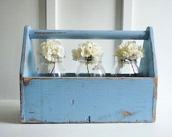 Farmhouse Wood Toolbox. Blue. Vintage Toolbox. Farmhouse Wood Toolbox. Rustic Wood Centerpiece. Tabletop Decor. Farmhouse Decor