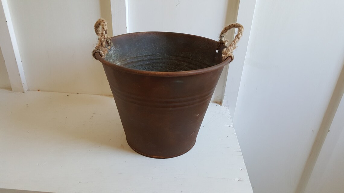 Rustic Rope Baskets Bathroom Waste Baskets. Rustic. Rope Handles. Rustic Metal Bucket ...