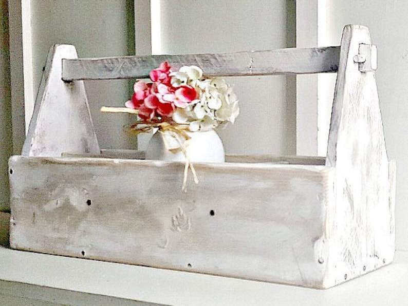 Rustic Wood Caddy. Natural Wood. WHITE. Farmhouse Wood Etsy