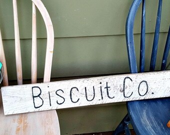 Biscuit Co. Rustic Wood Sign, Farmhouse Wood Sign, Vintage Wooden Sign, Kitchen Decor, Fixer Upper Decor