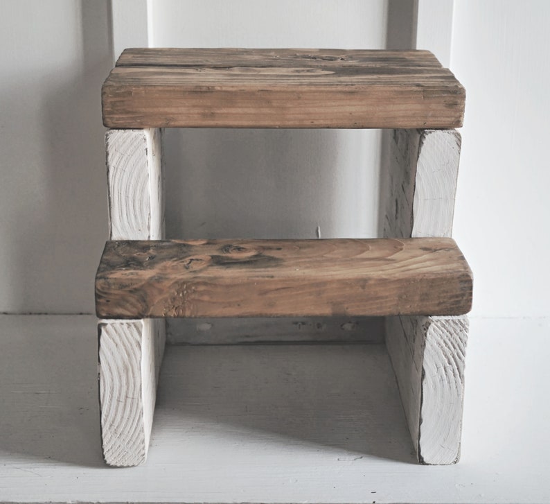 Rustic Step Stool. Farmhouse Wood Step Stool. Wooden Step Stool. Kitchen Step Stool. Step Stool. Distressed White. Wood Stool image 2