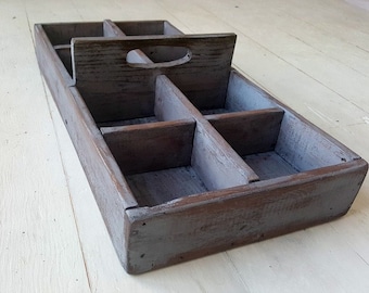 Rustic Large Wood Caddy. Rustic Tote. Rustic Garden Box. Centerpiece.BLUE.Eight Cubby's. Handmade. Fixer Upper Organization. Farmhouse Decor