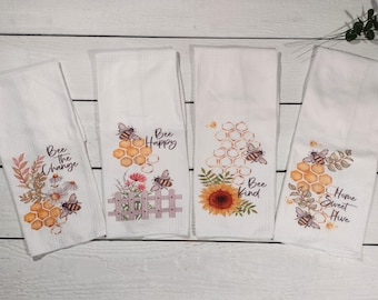 Honey Bee Towel| Bees Towels Set| Bee Towels| Kitchen Towels| 4 Piece Towel Set| 4 Pc Kitchen Towel Set| Kitchen Decor| Bee Decor