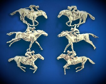 Three Race Horses dangle earrings, Sterling Silver