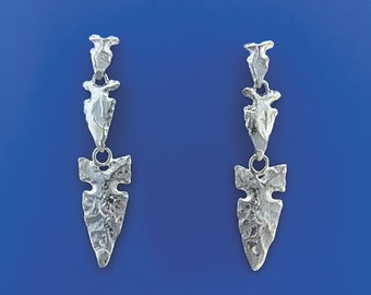 Indian Arrow Head, drop earrings, Sterling Silver