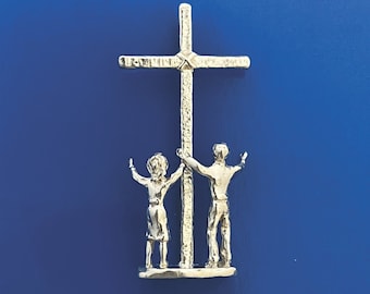 Christian, Unique Pendent that is also a stand alone mini sculpture, 3D, Couple in Praise,