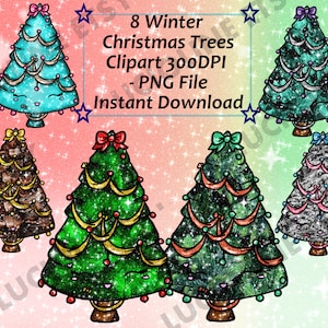 Kerstmis Clipart] Pijnbomen Winter x6 PNG 300dpi Kawaii Sapins Noël Santa Claus Leuke Download Planner Scrapbooking Stickers Gift Tag