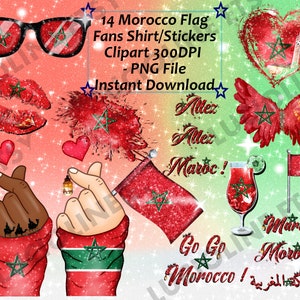 Flag Clipart] Maroc Morocco Patriot x14 PNG 300dpi Splash Paint Shirt Arabian Oriental Lips Summer Download Planner Scrapbook Printable