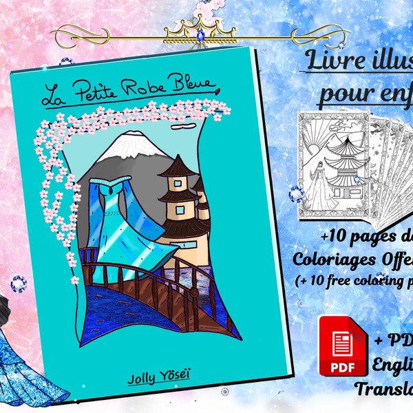 Children's Book] Livre Histoire Japon illustré Enfants FR/English "La Petite Robe Bleue" by Jolly Yöseï Storybook Traditional Fairytale