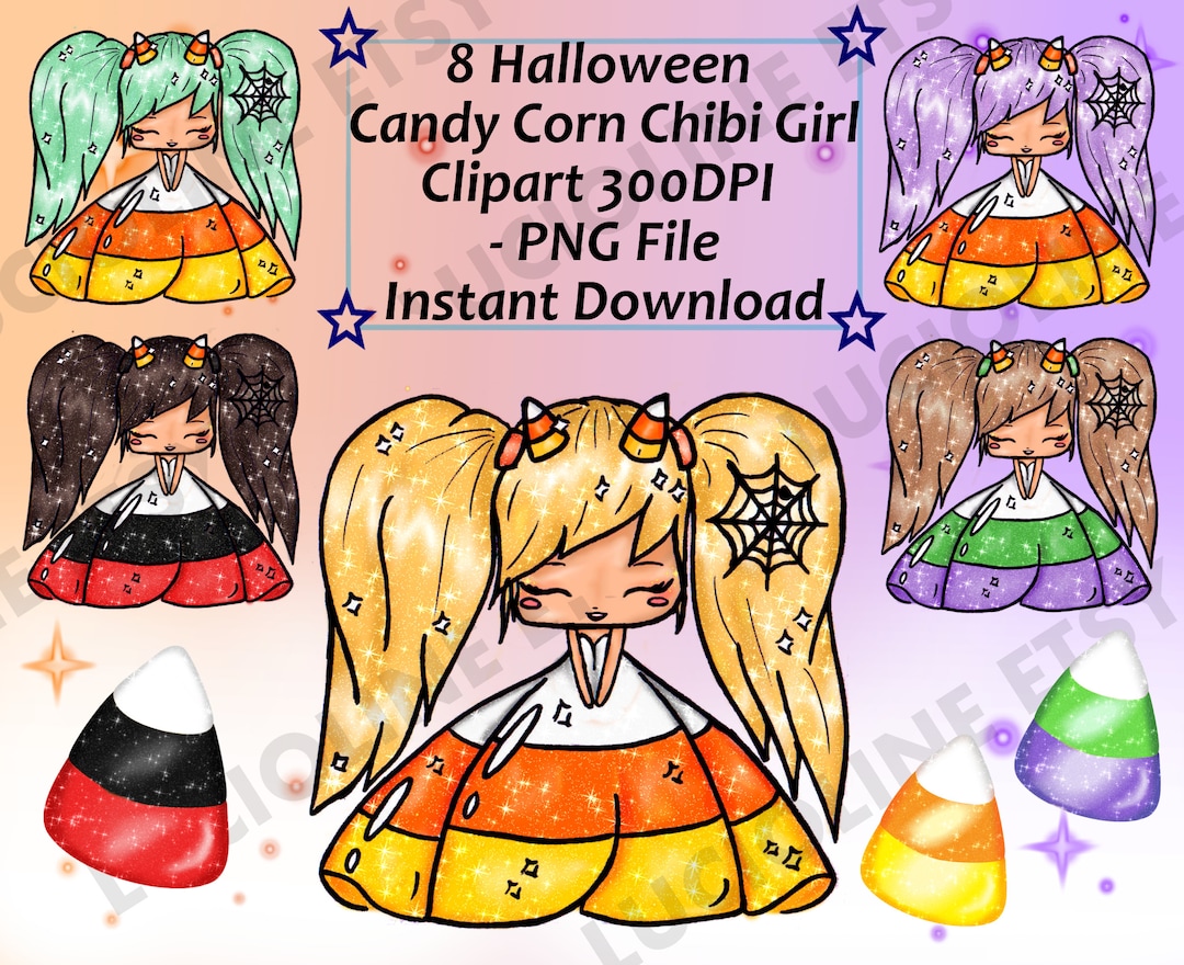 Halloween Clipart] Candy Corn Chibi Girl X8 PNG 300dpi Kawaii Princess ...
