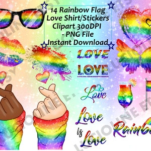 Segnala Clipart] Rainbow Love Colorful x14 PNG 300dpi Splash Paint Shirt Kpop Arc-en-ciel Lips Summer Download Planner Scrapbook Stampabile