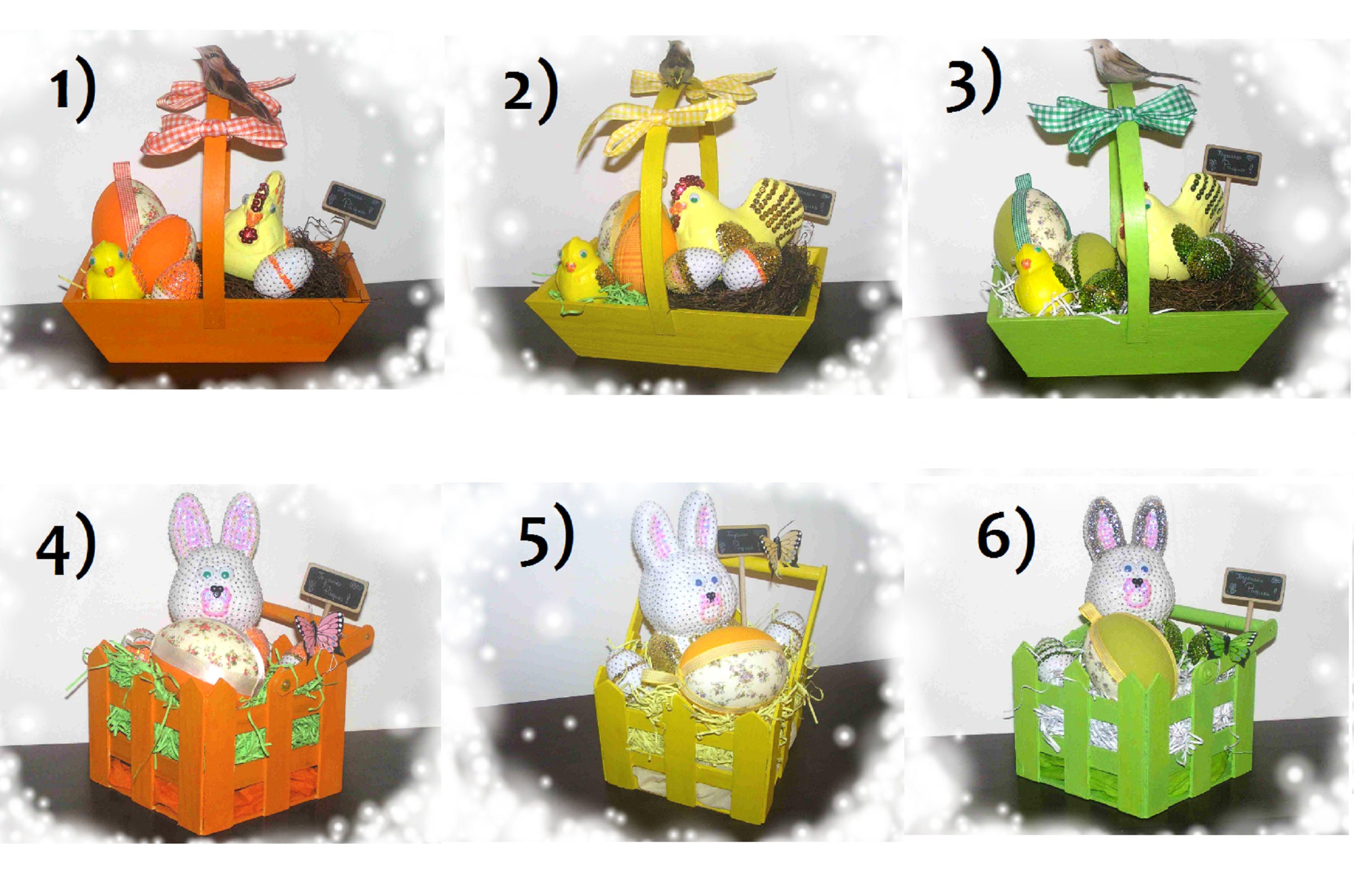 Easter Deco] Poseable Basket Ideas Wooden - Eggs With Bunny Hen Sequins Paniers Décoratifs Paques Fa