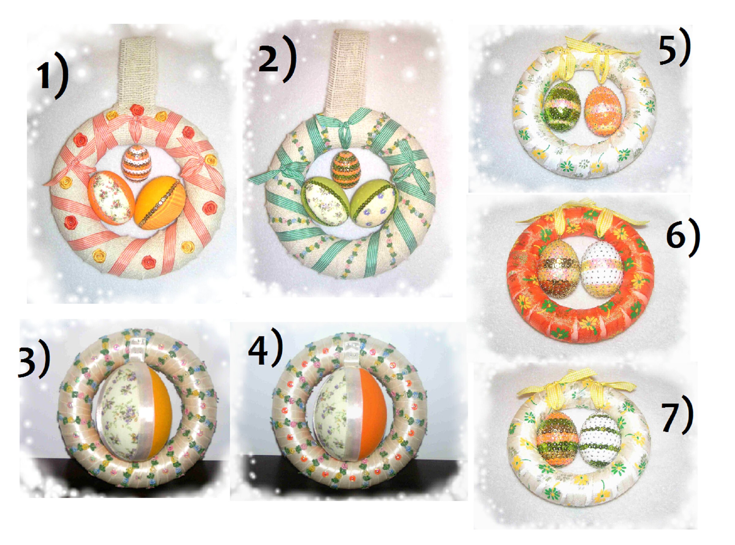 Easter Deco] Door Wreath Ornament Eggs Nest Ribbon Sequins - Couronnes à Suspendre Décoratives Paque