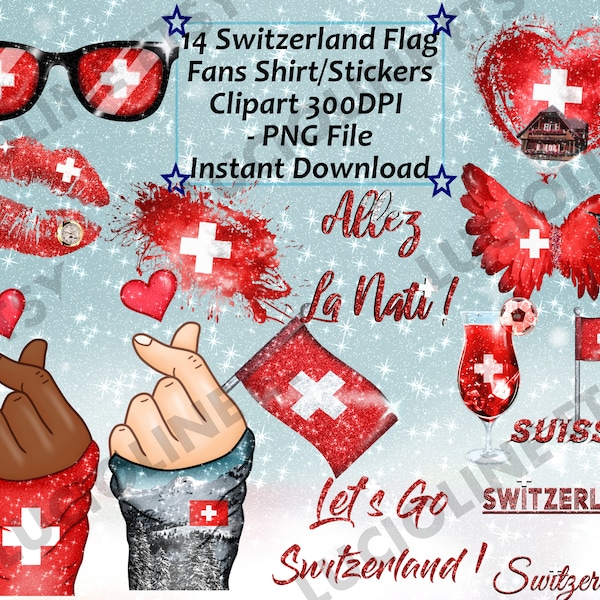 Flag Clipart] Switzerland Fans Patriot Euro x14 PNG 300dpi Splash Paint Shirt Suisse Alps Lips Summer Download Planner Scrapbook Printable