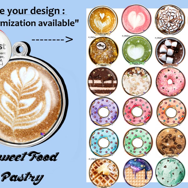 Mother's Day]  Custom Pendant Cabochon Food Glass Charms 25 Designs Sweets Pastry Coffee Donut Chocolate Ice Cream Cake Cookies Art
