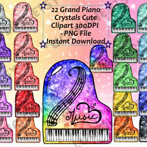 Clipart de música] Grand Piano Crystal x22 PNG 300dpi Rainbow Gems Kawaii Instrumento Músico Download Planner Scrapbook para impressão