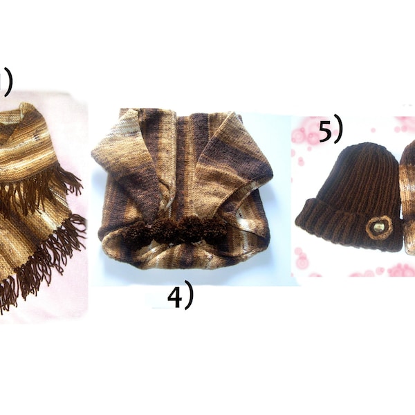 Mother's Day]  Brown Beanie Warmers Scarf Fringe Native Boho - Chocolat Bonnet et châle en laine tricoté Fait Main