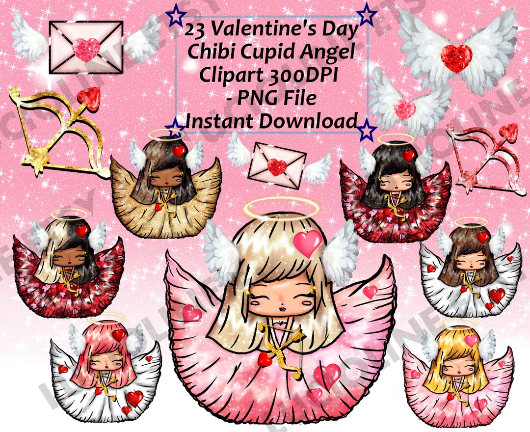 Clipart Cupid Kawaii X23 PNG 300dpi Cupid Chibi Girl Pink Angel Heart ...