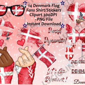 Flag Clipart] Denmark Fans Patriot Euro x14 PNG 300dpi Splash Paint Shirt Copenhague Scandi Lips Summer Download Planner Scrapbook Printable