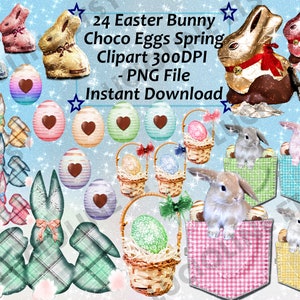 Easter Clipart] Bunny Spring Eggs x24 PNG 300dpi Pâques Lapin Chocolat Pastel Printemps Kawaii Download Planner Scrapbook Printable