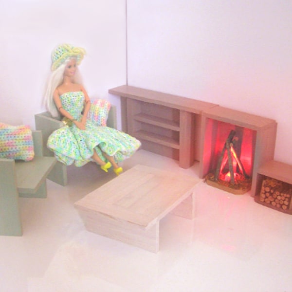 Doll House Fireplace Miniature Furnitures Living Room - Mobilier Salon de Poupée Bois Handmade Kids Girl Toys Gift Christmas Birthday