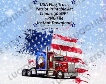 Flag Clipart] USA Patriot Truck x1 PNG 300dpi Splash Eagle Paint Shirt America Print Truckers Red Download Planner Scrapbook Printable