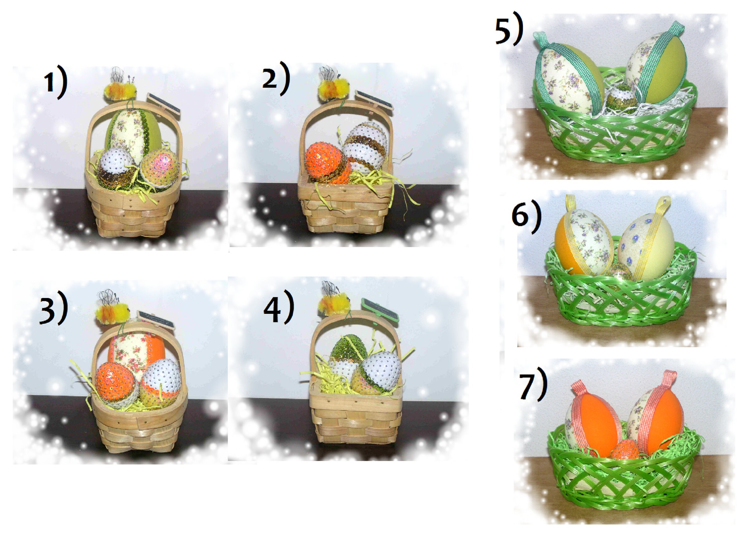 Easter Deco] Poseable Wicker Basket Eggs Nest Ribbon Sequins - Paniers Osier Décoratifs Paques Fait 