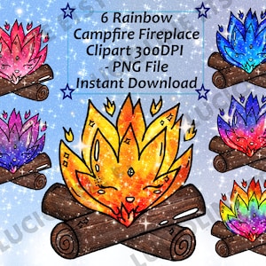 Winter Clipart] Chibi Fireplace Campfire x6 PNG 300dpi Kawaii Feu de camp Cheminée Hiver Fire Flames Cute Download Scrapbooking Stickers