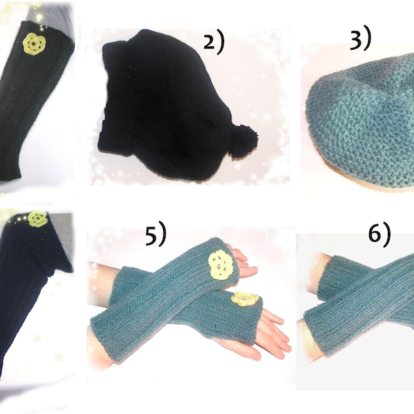 Mother's Day]  Peacock Beret Warmers Knitting Boots - Guêtres et Mitaines Beanie Turquoise Green Tricotés Fait Main