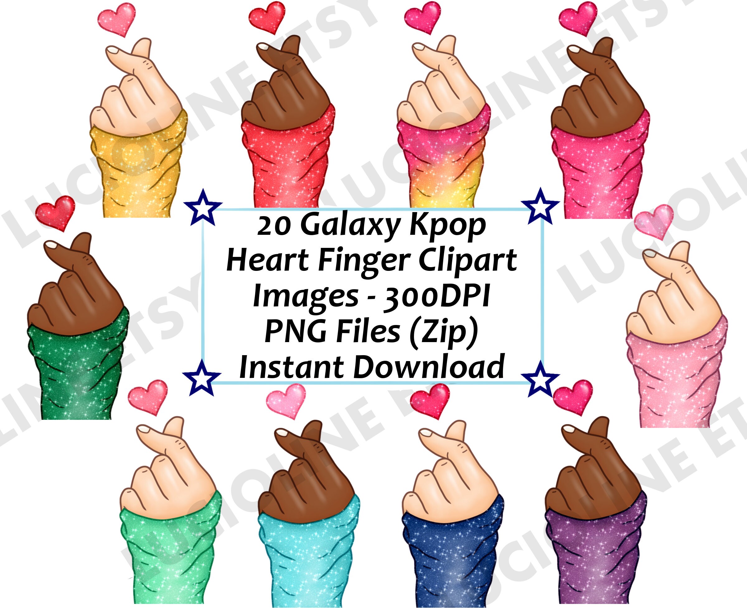 Clipart Kpop Heart Finger Hand Rainbow X Png 300dpi Korean Etsy