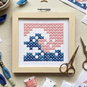 Tiny Wave Cross Stitch Pattern – Hokusai Inspired PDF Chart (Digital Download)