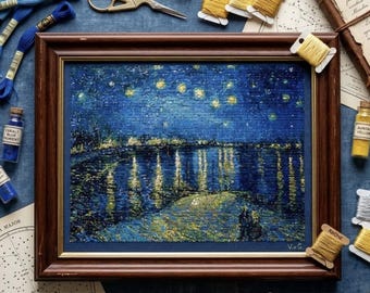 Starry Night Over the Rhone Van Gogh Cross Stitch - Fine Art PDF Pattern Chart