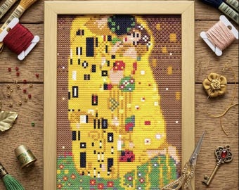 The Kiss Cross Stitch - Gustav Klimt Fine Art PDF Pattern Chart