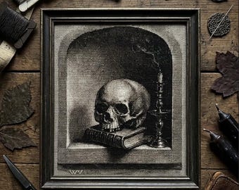Memento Mori Skull, Books, and Candle Cross Stitch - Fine Art PDF Pattern Chart