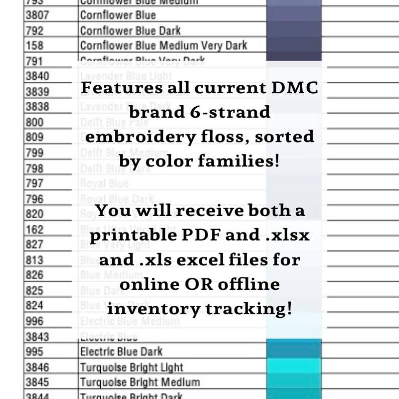 Printable Dmc Thread Color Chart Tracker Inventory Sheet.pdf Printable DMC 6 Strand Embroidery Thread Color Chart Tracker Inventory ...