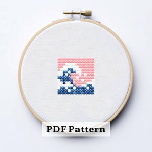 Tiny Wave Cross Stitch Pattern – Hokusai Inspired PDF Chart (Digital Download)