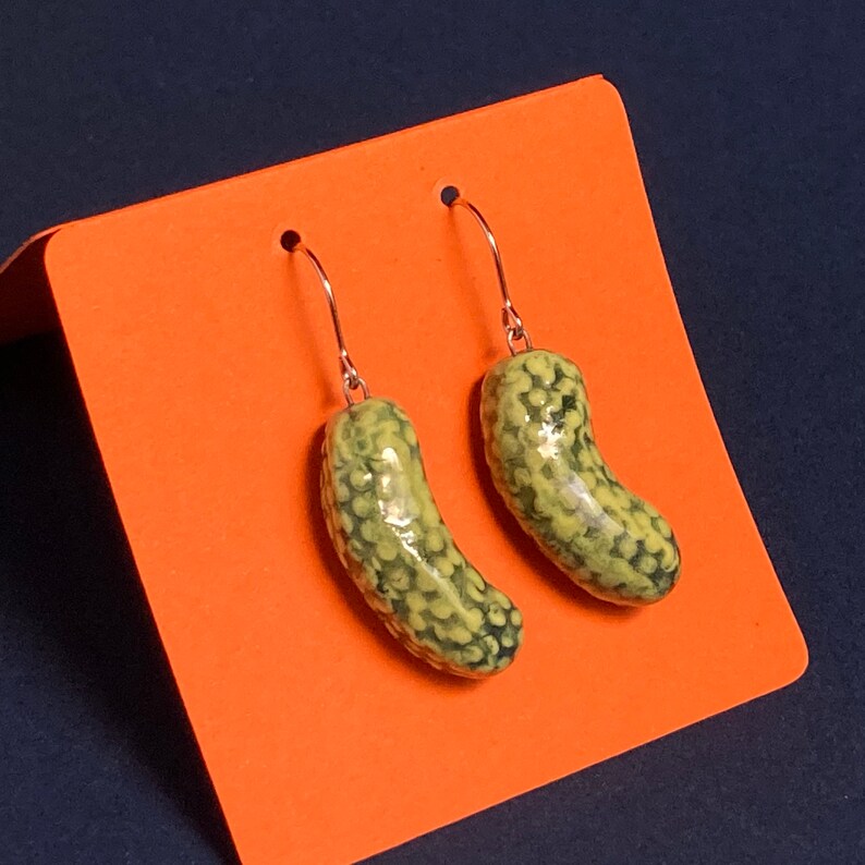 Pickle Earrings\u2014enhanced surface