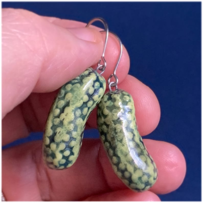 Pickle Earrings\u2014enhanced surface