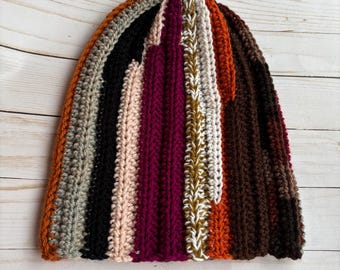 Crochet scrap beanie, crocheted boho beanie, scrap crochet hat, colorful scrappy hat, hand crocheted winter cap, trendy scrap hat